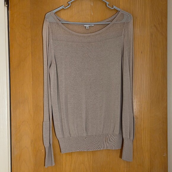 Y2K Halogen Pullover Long Sleeve Sweater Womens M Sheer Mesh Tan Cotton Blend - Picture 1 of 9
